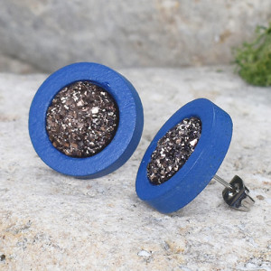 Drewniane kolczyki sztyfty z druzami boho #50