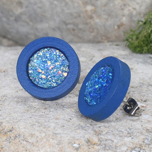 Drewniane kolczyki sztyfty z druzami boho #52