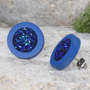 Drewniane kolczyki sztyfty z druzami boho #55