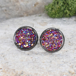 Stalowe kolczyki wkrętki z druzami boho #74