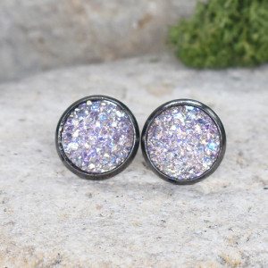 Stalowe kolczyki wkrętki z druzami boho #75