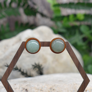 Drewniane kolczyki sztyfty z kamieniem / awenturyn #118