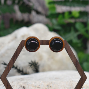 Drewniane kolczyki sztyfty z kamieniem / onyks #119