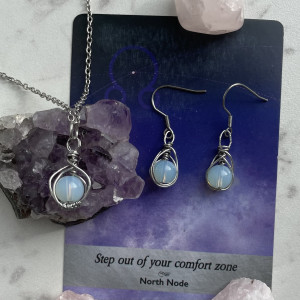 Zestaw biżuterii z opalitu KOLCZYKI + NASZYJNIK stal chirurgiczna