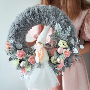 Wianek świąteczny srebrny aniołek