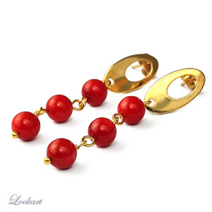 Stylowe kolczyki wiszące wkrętki czerwony koral naturalny