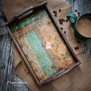 Drewniana taca - Klimt Złote Ornamenty