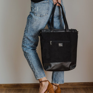 Torebka damska tote bag w kolorze czarnym i tkaniny kaletniczej