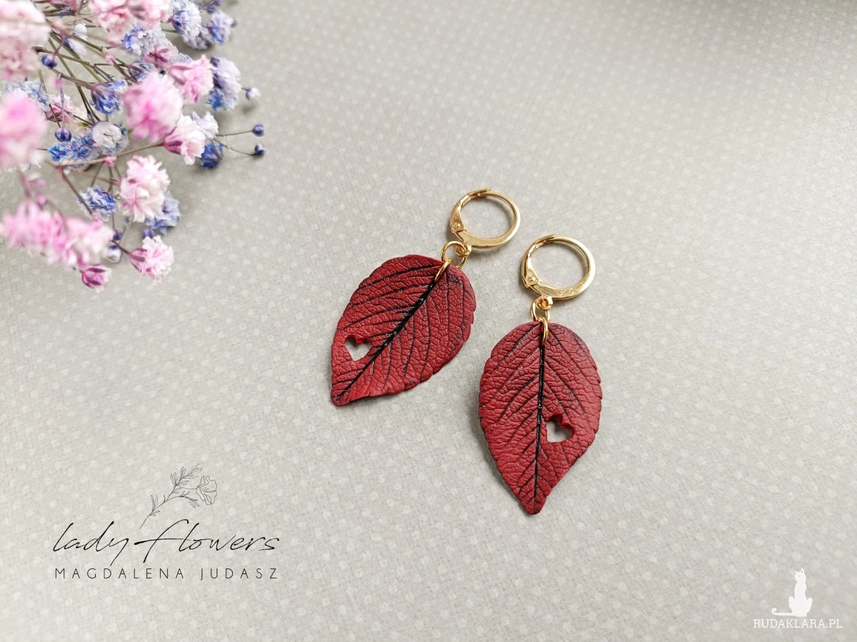 Kolczyki listki z serduszkiem