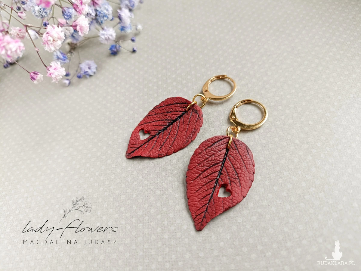 Kolczyki listki z serduszkiem