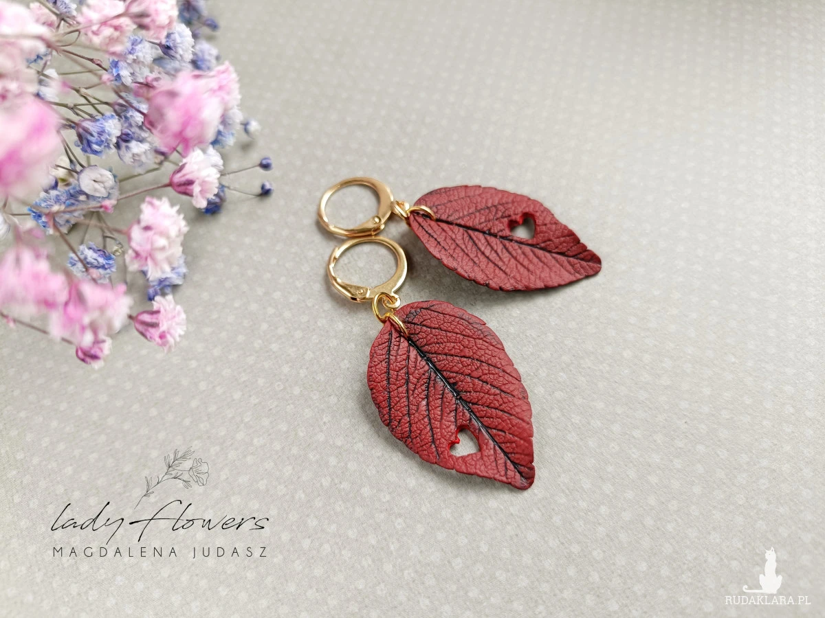 Kolczyki listki z serduszkiem