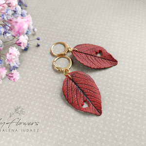 Kolczyki listki z serduszkiem