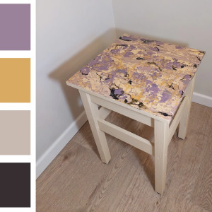 Własnoręcznie malowany handmade taboret / stołek w pastelowych kolorach, art deco