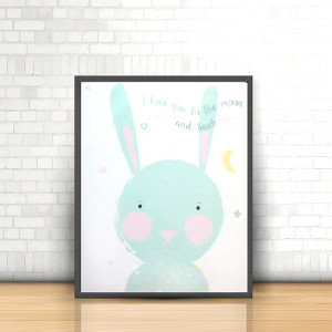 nowy plakat z królikiem, królik plakat 40x50, króliczek plakat dla dzieci, pastelowy plakat do dziecięcego pokoju, plakat naklejka