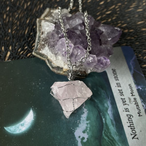 Naszyjnik KWARC RÓŻOWY, stal chirurgiczna