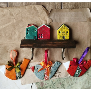 Zestaw wieszak + 3 ptaszki