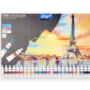 nowe farby akwarele, zestaw farb akwarelowych, komplet akwareli, akwarele farby 24 sztuki,  akwarelki 24, akwarele w tubkach