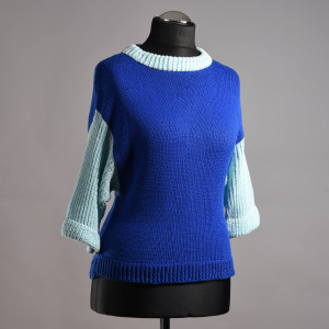 Damska bawełniana bluzka# dwukolorowa# rękawy 3/4# zrobiona ręcznie# zrobiona na drutach#