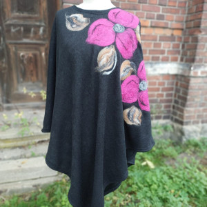 poncho z dzianiny wełnianej czarne