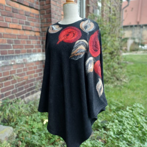 poncho z dzianiny wełnianej czarne