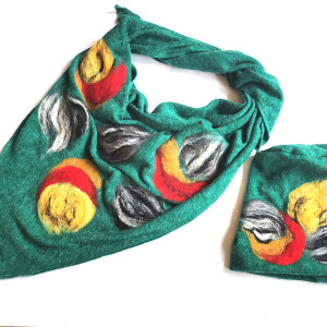 komplet wełniany wełna merynosy kwiaty