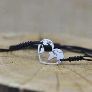 Serce - mapa świata - bransoletka, srebro 925