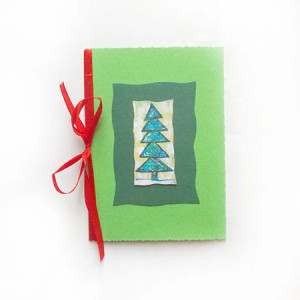 zielona kartka świąteczna, Boże Narodzenie kartka z choinką, Boże Narodzenie kartki rysowane ręcznie, kartka na Nowy Rok, noworoczne kartki