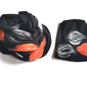 komplet wełniany czarny wełna merynosy kwiaty