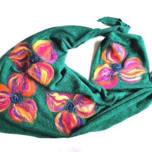 komplet wełniany wełna merynosy kwiaty