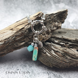 Wisiorek z ozdobnym zapięciem - jaspis cesarski, amazonit, hematyt