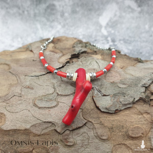 Naszyjnik etniczny- koral, muszla, hematyt