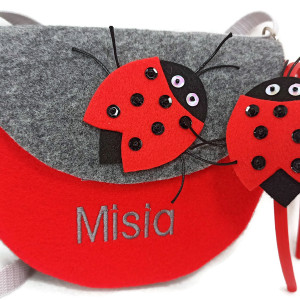 Malutka torebka z imieniem, opaska z biedronką