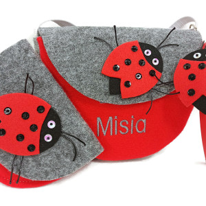 Malutka torebka z imieniem, opaska z biedronka