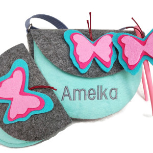 Malutka torebka z imieniem, opaska z motylkiem