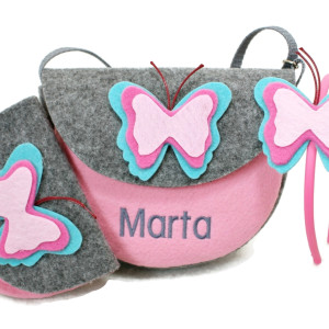 Malutka torebka z imieniem, opaska z motylkiem