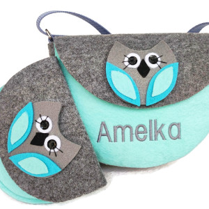 Malutka torebka z imieniem, portfelik z sową