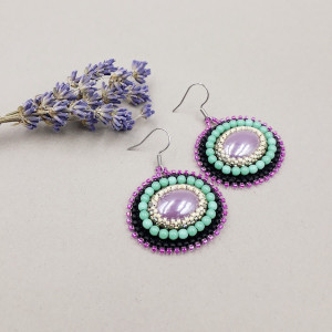 Owalne kolczyki turkusowo-fioletowo-różowe #599