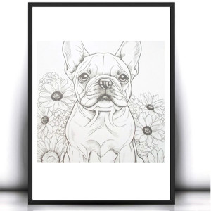 nowy plakat z psem, pies plakat A4, plakat z buldogiem francuskim, buldog francuski plakat 21x30, francuski buldog obrazek A4, biało czarne plakaty do domu, fajne plakaty A4, psy plakaty