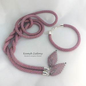 Komplet różowy - lariat i bransoletka