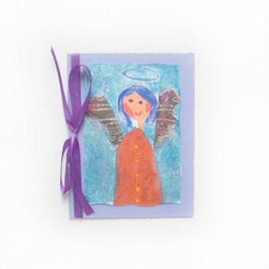 rustykalna kartka z aniołkiem, Boże Narodzenie kartka ręcznie malowana, kartka na Nowy Rok, świąteczna kartka bez życzeń, aniołek kartka