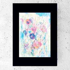 pastelowy plakat A5, mały plakat z kwiatkami, kwiatki obrazek 15x21, nowoczesny plakat do domu, łąka obrazek 21x15, plakat z łąką, plakat do przedpokoju, plakat do kuchni