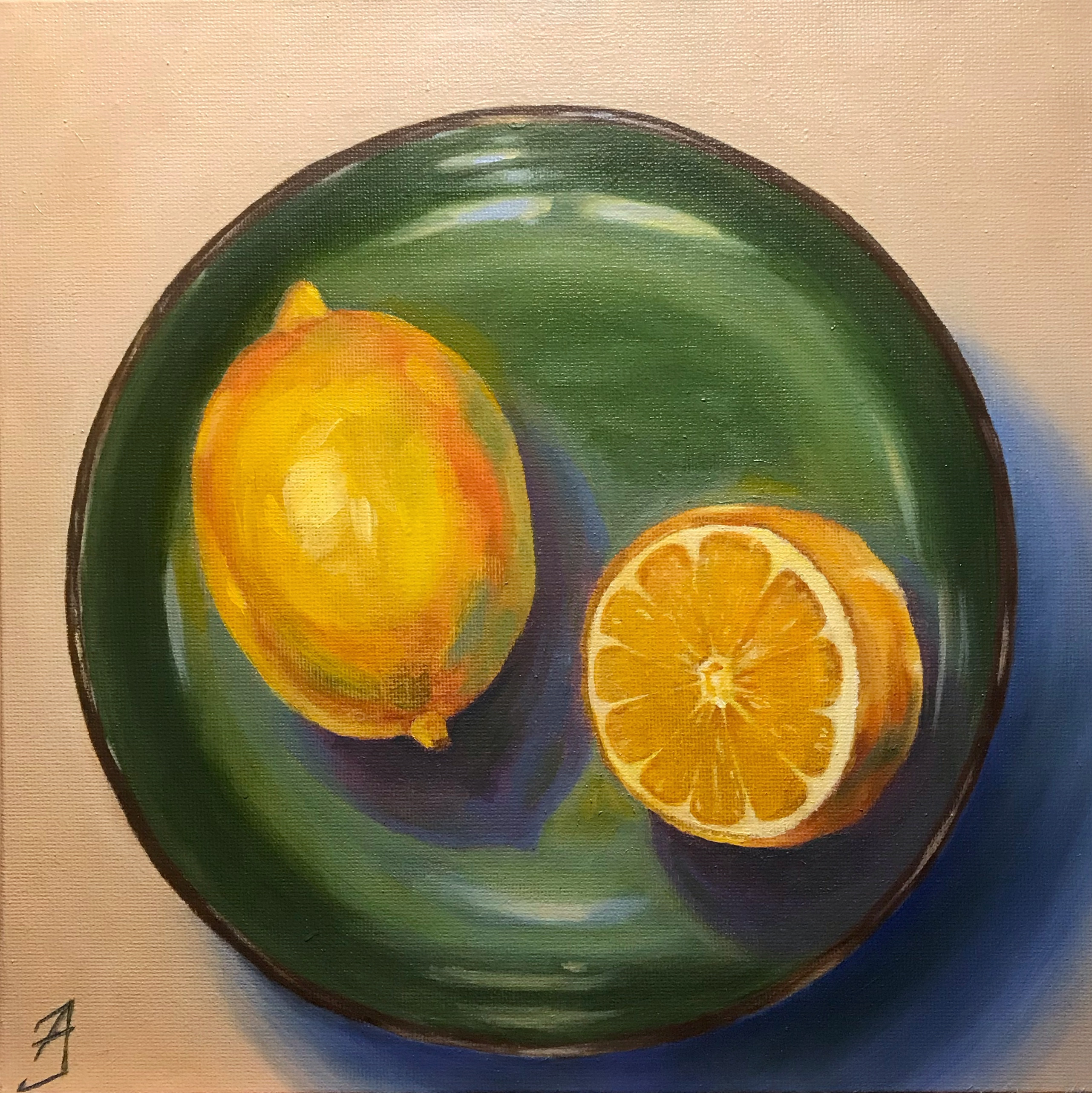 "Żółte na zielonym" - obraz olejny / "Yellow on green" - oil painting