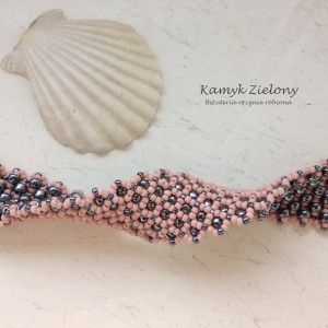 Dwustronna, szeroka bransoletka szaro-różowa