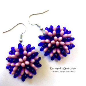 Kolczyki granatowo-różowe z koralików