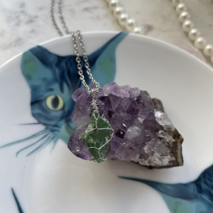 naszyjnik minimalistyczny  ZIELONY AWENTURYN, stal chirurgiczna, PIENIĄDZE, SZCZĘŚCIE