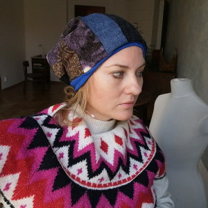 Czapka smerfetka patchworkowa