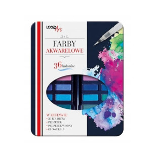 komplet akwarelek, farby akwarelowe 36, farby akwarele w pudełku, akwarele loozart, farbki akwarelowe 36