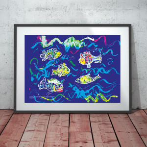 plakat z rybkami, ryby plakat do dziecięcego pokoju, grafika z rybkami, ryby obrazek, plakat do pokoju chłopca