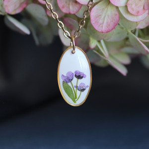 Złota jajowata zawieszka złoty wisiorek kwiat naszyjnik żywica z żywicy suszone kwiaty z kwiatami naturalne fioletowa kobieca dziewczęca