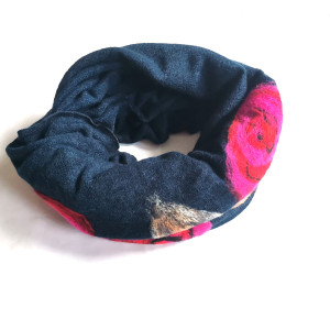 komplet wełniany granat wełna merynosy kwiaty